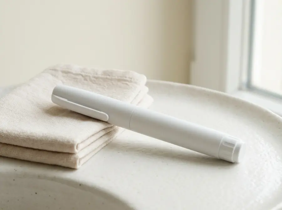 A weekly GLP-1 weight care pen kept at home